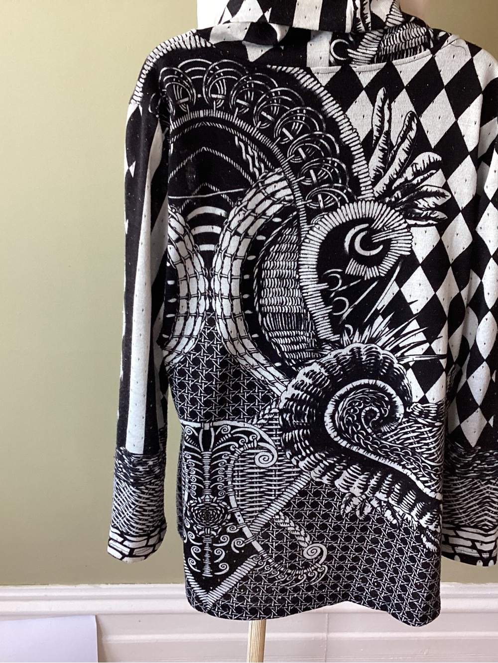 Red Coral woman tunic, Black & White Mixed-Print Cowl Neck Gold fleck size XL - Picture 4 of 7